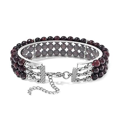 Mozambique Garnet 5-7mm Beaded Bracelet (7.00-9.00In) in Silvertone 140.00 ctw