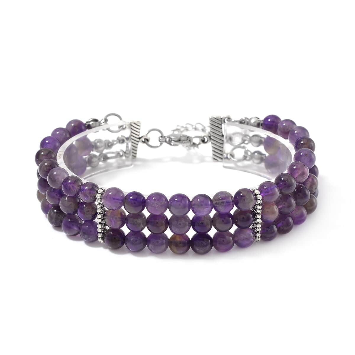 African Amethyst 5-7mm Beaded Bracelet (7.00-9.00In) in Silvertone 140.00 ctw image number 0