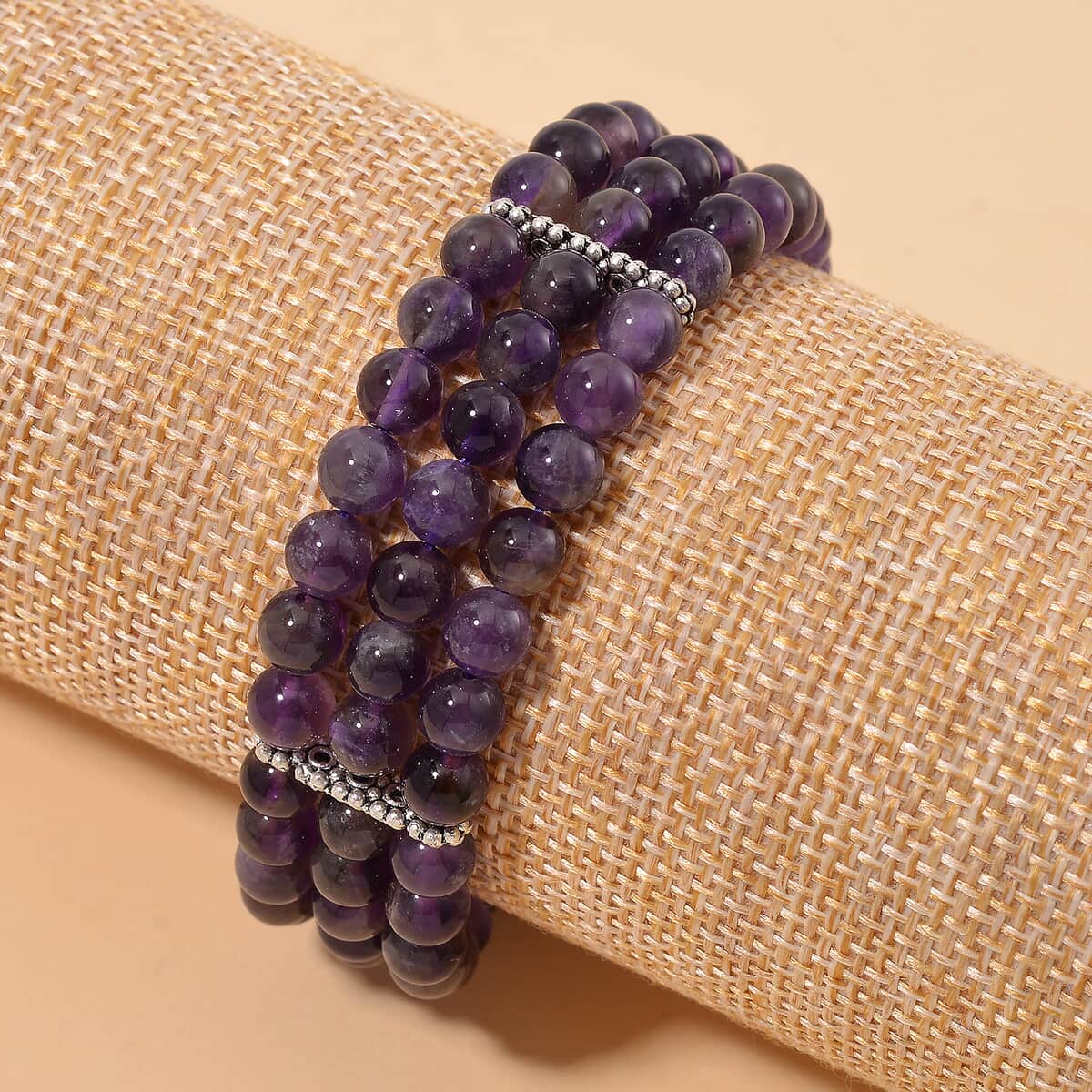 African Amethyst 5-7mm Beaded Bracelet (7.00-9.00In) in Silvertone 140.00 ctw image number 1