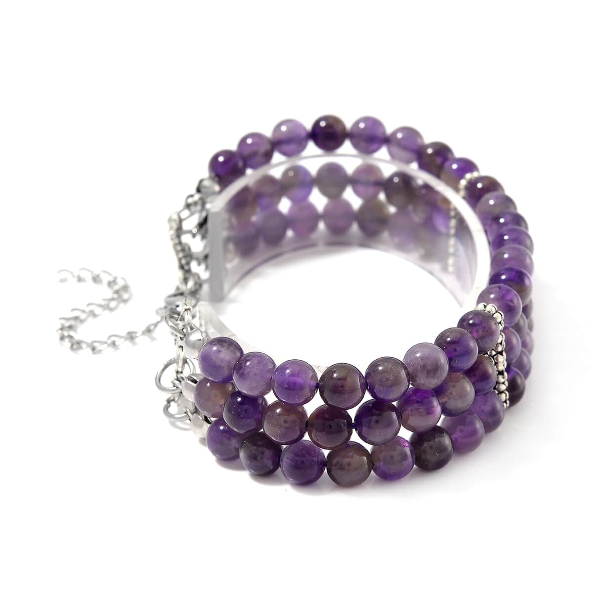 African Amethyst 5-7mm Beaded Bracelet (7.00-9.00In) in Silvertone 140.00 ctw image number 2