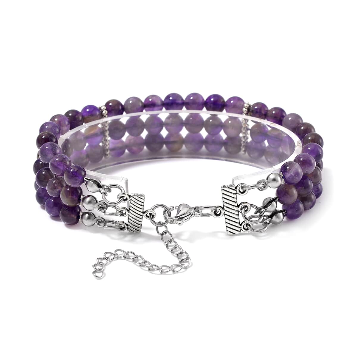 African Amethyst 5-7mm Beaded Bracelet (7.00-9.00In) in Silvertone 140.00 ctw image number 3