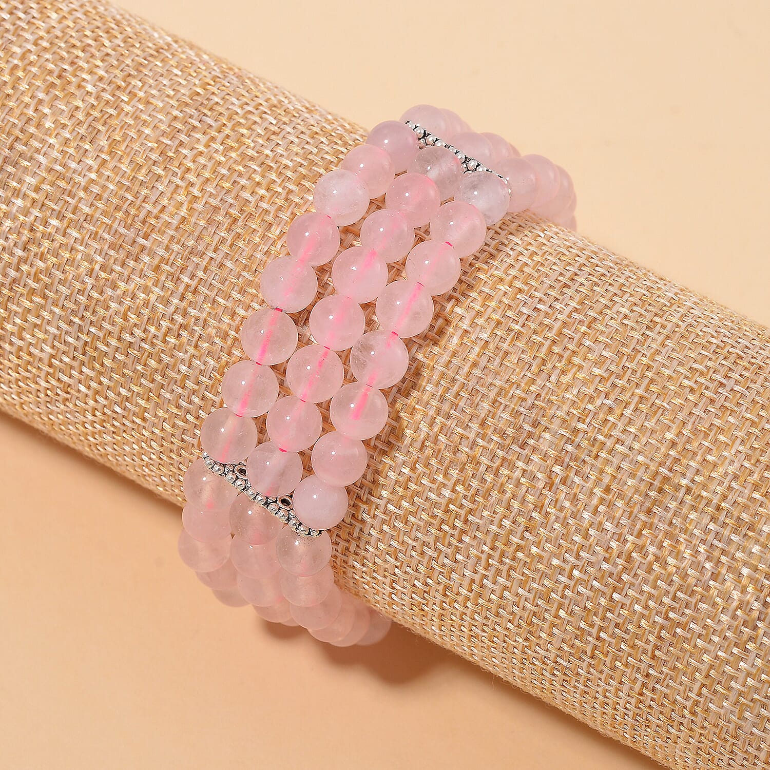 Galilea Rose Quartz 5-7mm Beaded Bracelet (7.00-9.00In) in Silvertone 140.00 ctw