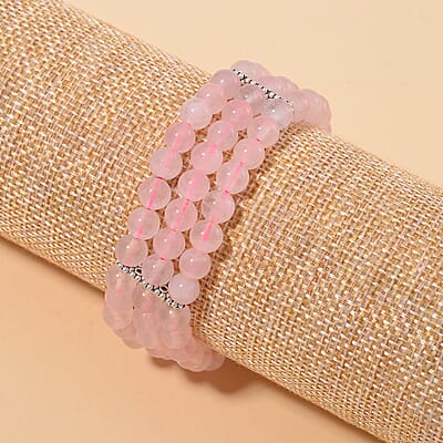 Galilea Rose Quartz 5-7mm Beaded Bracelet (7.00-9.00In) in Silvertone 140.00 ctw