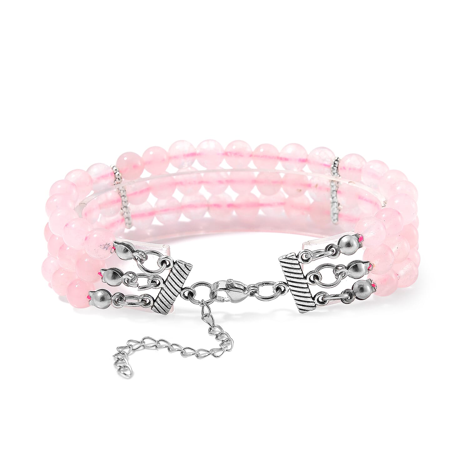Galilea Rose Quartz 5-7mm Beaded Bracelet (7.00-9.00In) in Silvertone 140.00 ctw