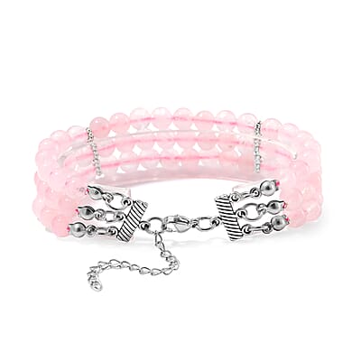 Galilea Rose Quartz 5-7mm Beaded Bracelet (7.00-9.00In) in Silvertone 140.00 ctw