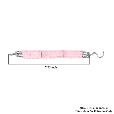 Galilea Rose Quartz 5-7mm Beaded Bracelet (7.00-9.00In) in Silvertone 140.00 ctw