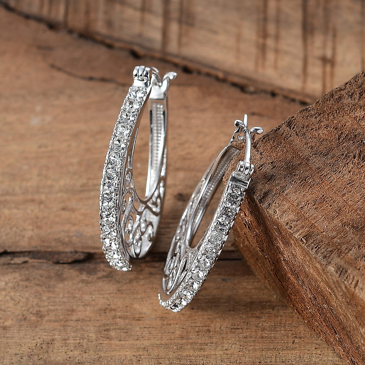 J Francis Embellished with Zirconia by Swarovski Earrings in Platinum Bond 