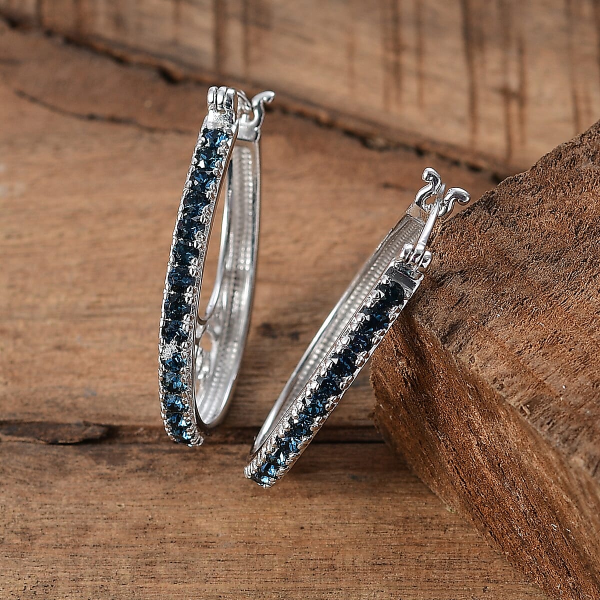 J Francis Embellished with Montana Crystal by Swarovski Earrings in Platinum Bond image number 1