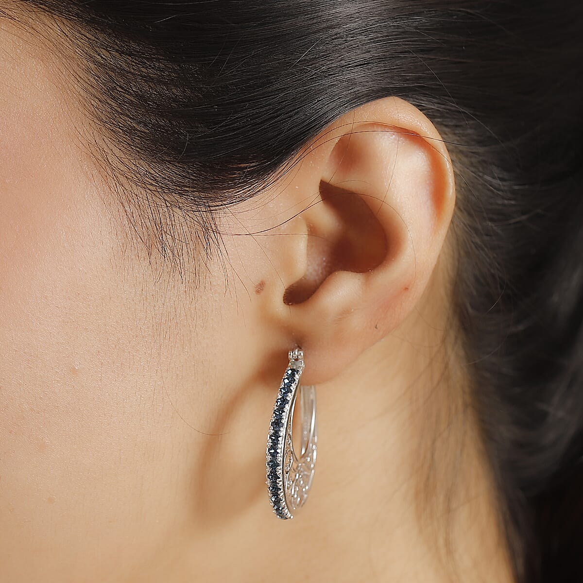 J Francis Embellished with Montana Crystal by Swarovski Earrings in Platinum Bond image number 2