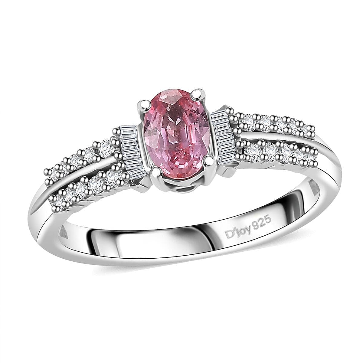AAA Padparadscha Sapphire (BT), Diamond (0.15 cts) Ballerina Ring in Rhodium Over Sterling Silver (Size 10.0) 0.75 ctw