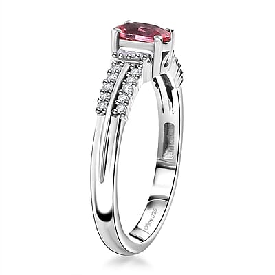 AAA Padparadscha Sapphire (BT), Diamond (0.15 cts) Ballerina Ring in Rhodium Over Sterling Silver (Size 10.0) 0.75 ctw