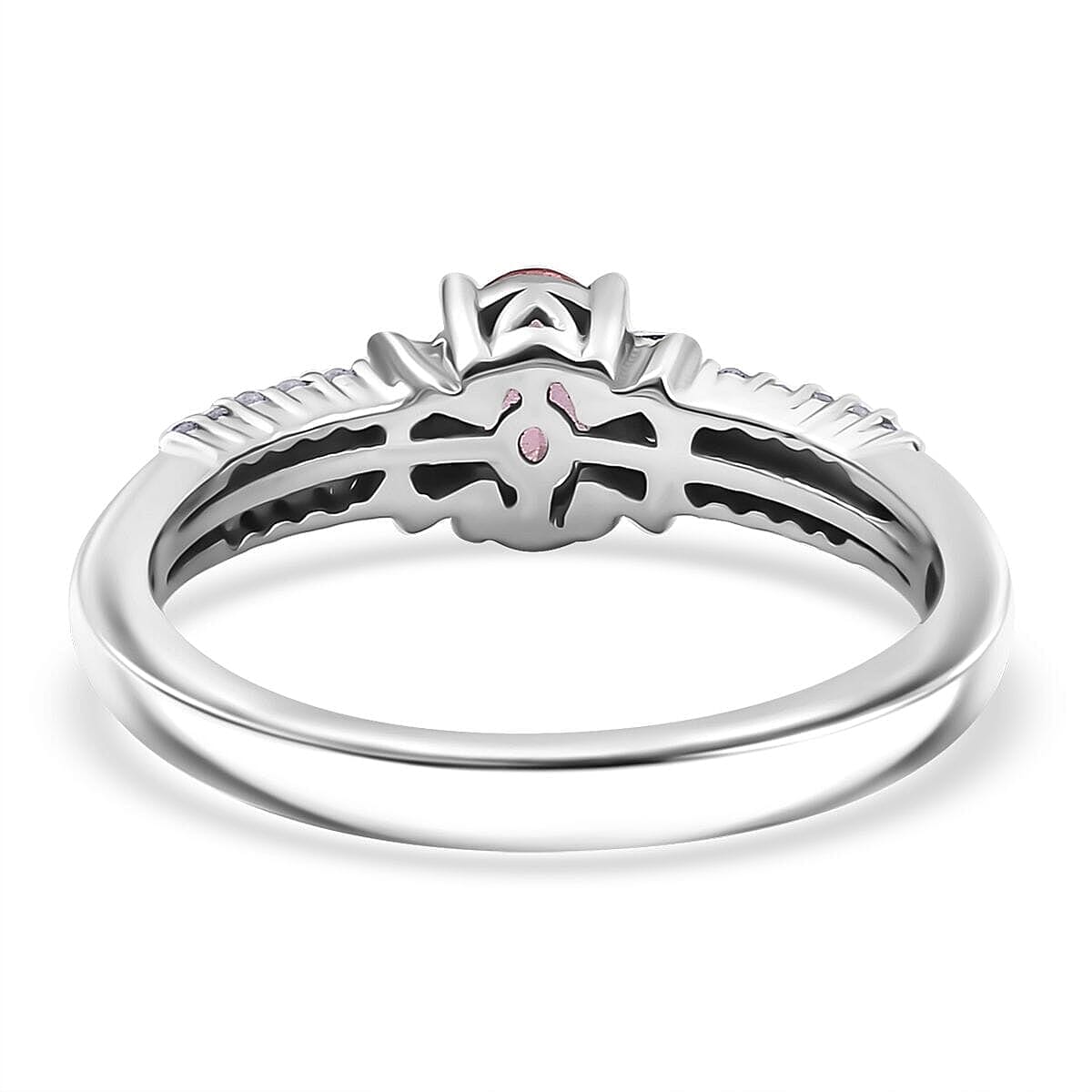 AAA Padparadscha Sapphire (BT), Diamond (0.15 cts) Ballerina Ring in Rhodium Over Sterling Silver (Size 10.0) 0.75 ctw