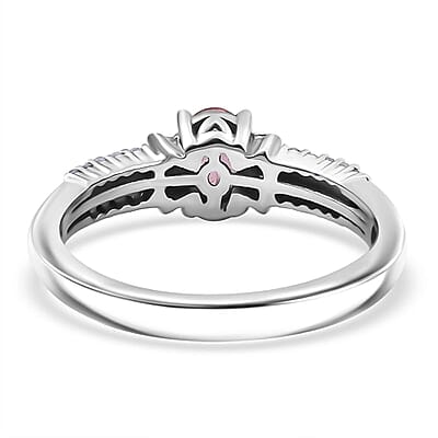 AAA Padparadscha Sapphire (BT), Diamond (0.15 cts) Ballerina Ring in Rhodium Over Sterling Silver (Size 10.0) 0.75 ctw