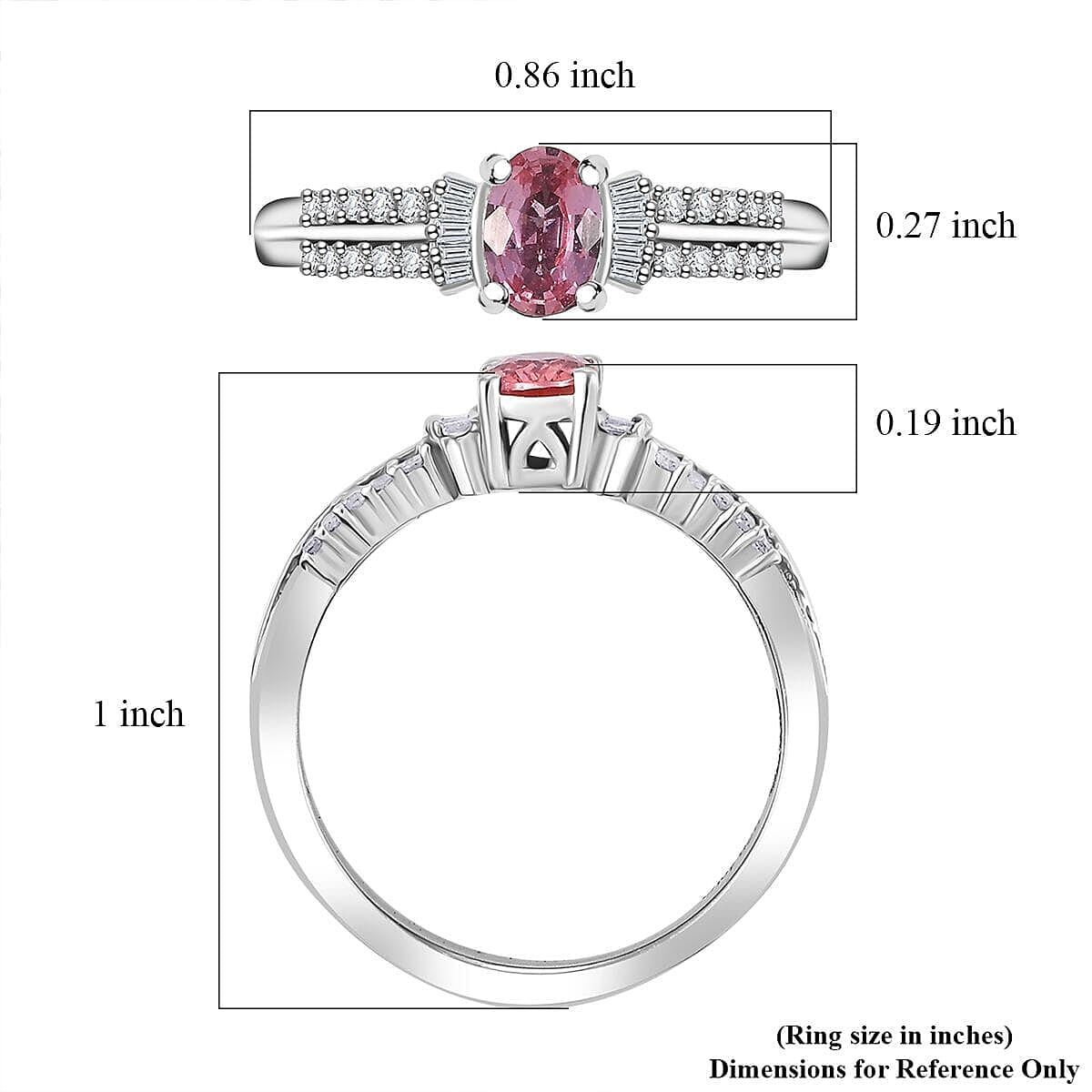 AAA Padparadscha Sapphire (BT), Diamond (0.15 cts) Ballerina Ring in Rhodium Over Sterling Silver (Size 7.0) 0.75 ctw image number 5