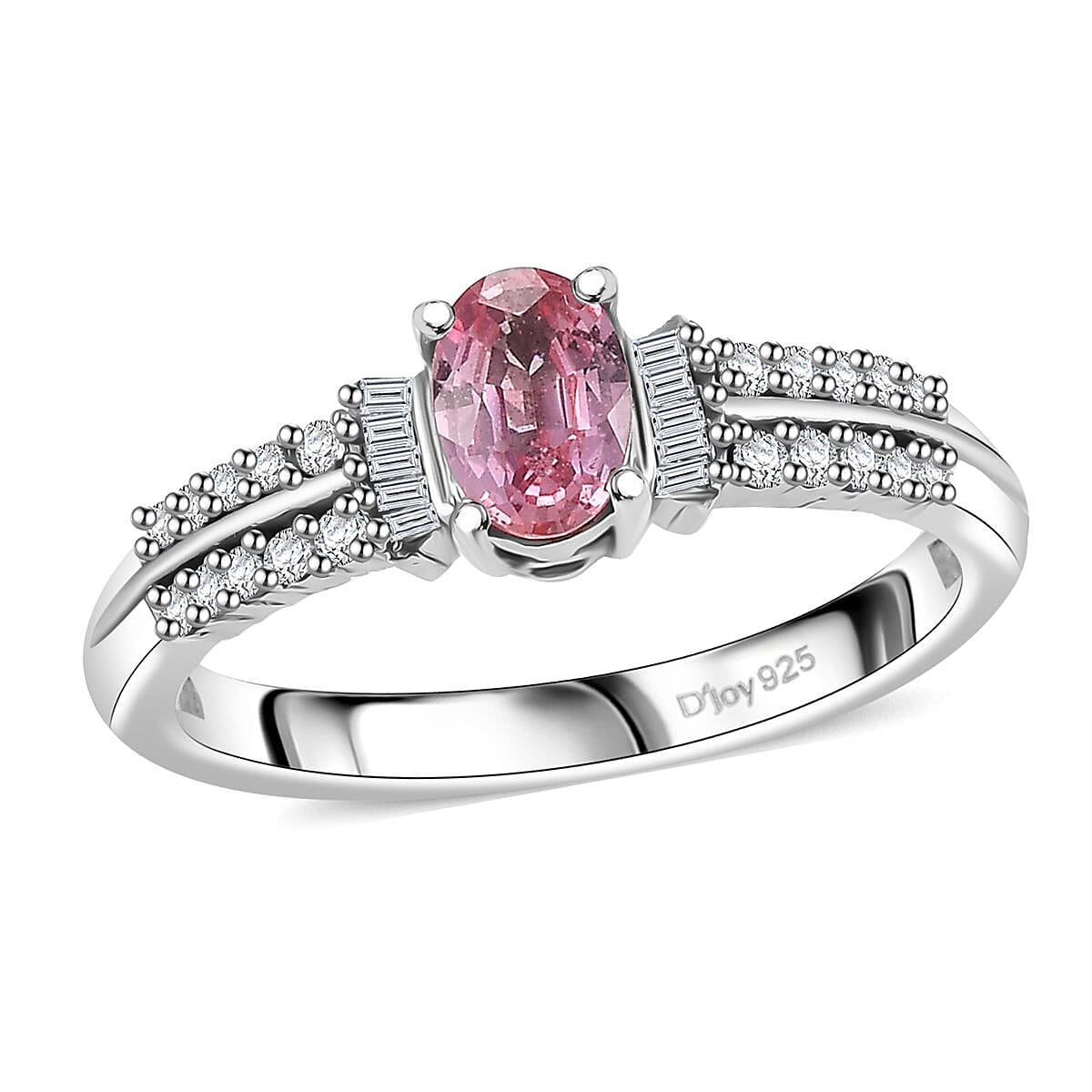 AAA Padparadscha Sapphire (BT), Diamond (0.15 cts) Ballerina Ring in Rhodium Over Sterling Silver (Size 7.0) 0.75 ctw