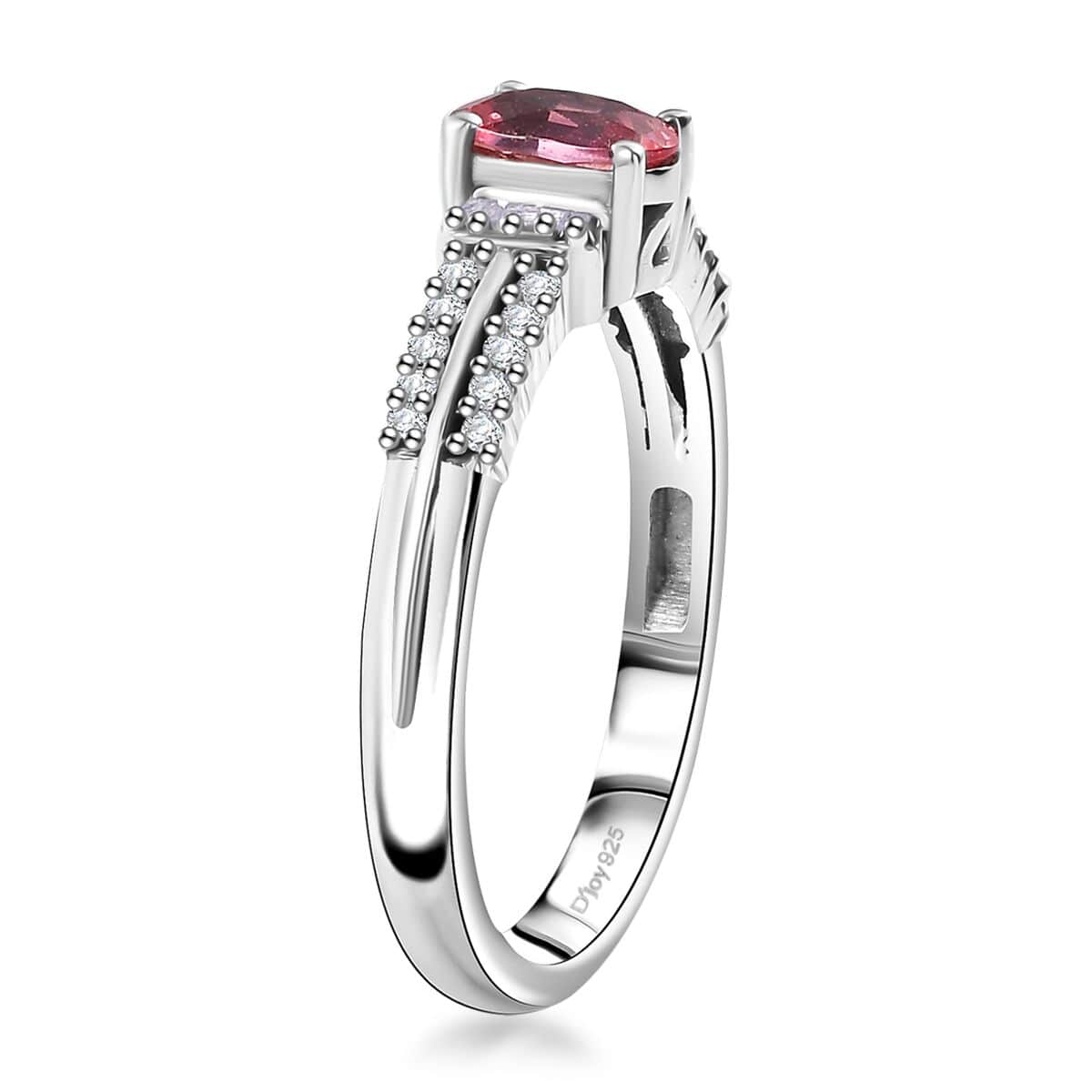 Padparadscha Sapphire ,  White Diamond  Main Stone With Side Stone Ring in rhodium Sterling Silver 0.76 ctw image number 3