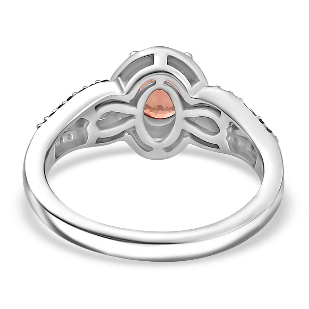 AAA Padparadscha Sapphire (BT), Natural Champagne and White Diamond 1.60 ctw Ethereal Mirage Ring in Rhodium Over Sterling Silver (Size 7.0) image number 4