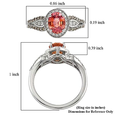AAA Padparadscha Sapphire (BT), Natural Champagne and White Diamond (0.26 cts) Ethereal Mirage Ring in Rhodium Over Sterling Silver (Size 7.0) 1.60 ctw