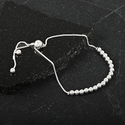 Rhodium Over Sterling Silver Bracelet (Adjustable) 3.60 Grams