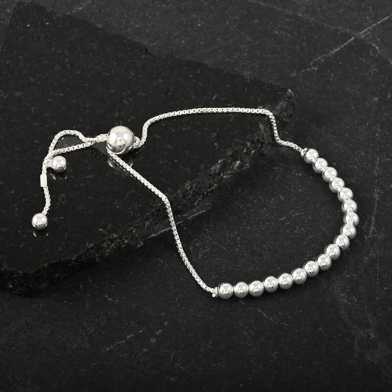 Rhodium Over Sterling Silver Bracelet (Adjustable) 3.60 Grams