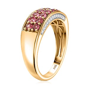 Luxoro AAA Padparadscha Spinel, Diamond Double Row Ring in 10K Yellow Gold 1.40 ctw (Size 10.0)