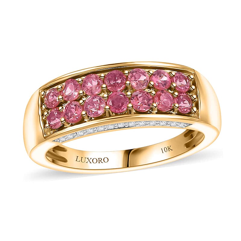 Luxoro AAA Padparadscha Spinel, Diamond Double Row Ring in 10K Yellow Gold 1.40 ctw (Size 12.0)