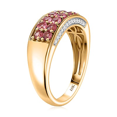 Luxoro AAA Padparadscha Spinel, Diamond Double Row Ring in 10K Yellow Gold 1.40 ctw (Size 12.0)