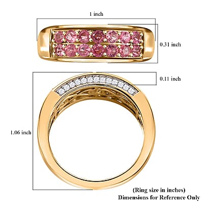Luxoro AAA Padparadscha Spinel, Diamond Double Row Ring in 10K Yellow Gold 1.40 ctw (Size 12.0)