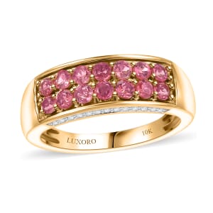 Luxoro AAA Padparadscha Spinel and G-H I2 Diamond 1.25 ctw Double Row Ring in 10K Yellow Gold (Size 7.0)