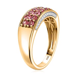 Luxoro AAA Padparadscha Spinel, Diamond Double Row Ring in 10K Yellow Gold 1.40 ctw (Size 7.0)