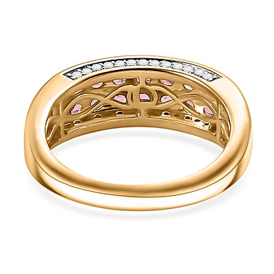 Luxoro AAA Padparadscha Spinel, Diamond Double Row Ring in 10K Yellow Gold 1.40 ctw (Size 7.0)