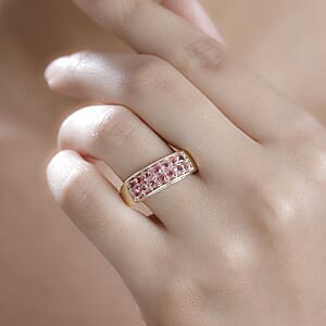 Luxoro AAA Padparadscha Spinel, Diamond Double Row Ring in 10K Yellow Gold 1.40 ctw (Size 9.0)