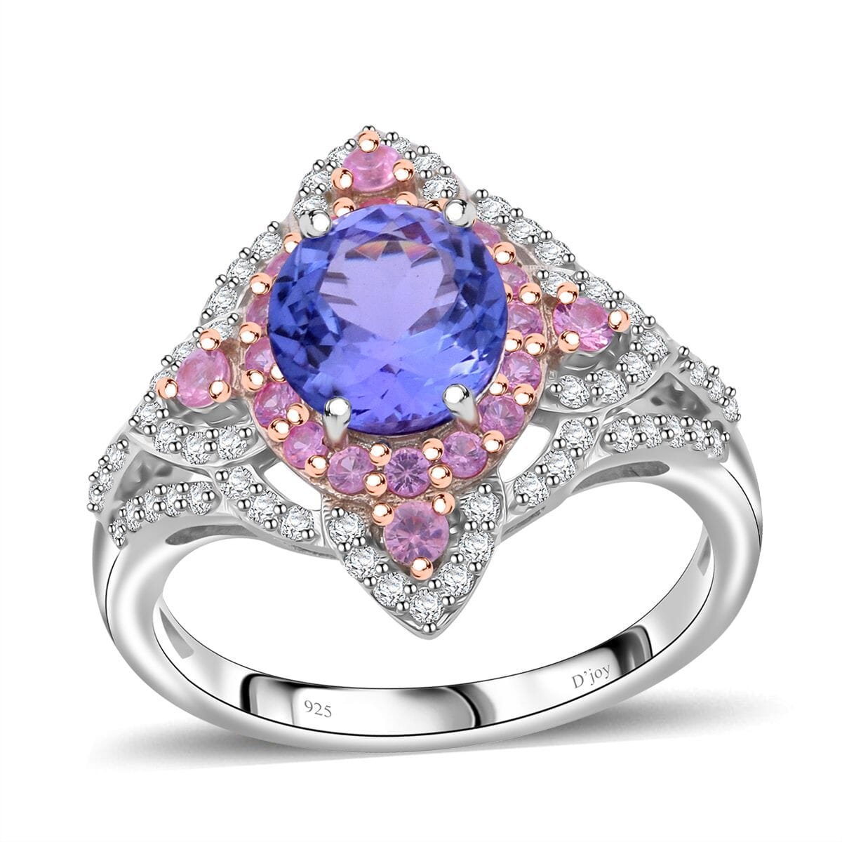 Tanzanite and Multi Gemstone 2.60 ctw Majestic Floral Ring in Rhodium Over Sterling Silver (Size 9.0) image number 0