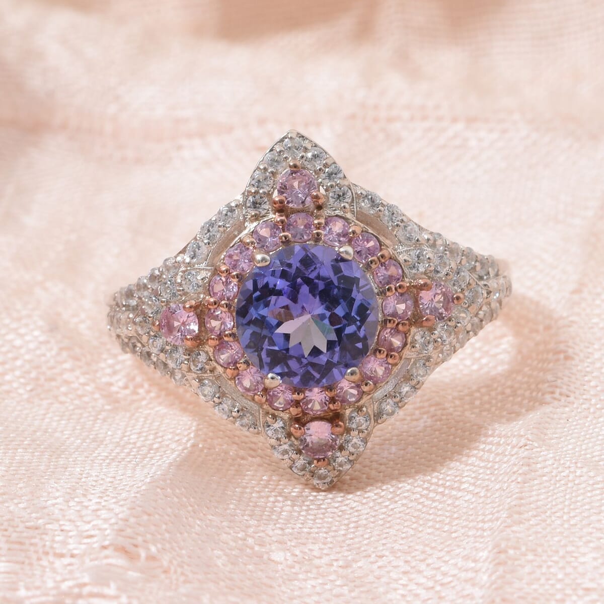 Tanzanite and Multi Gemstone 2.60 ctw Majestic Floral Ring in Rhodium Over Sterling Silver (Size 9.0) image number 1
