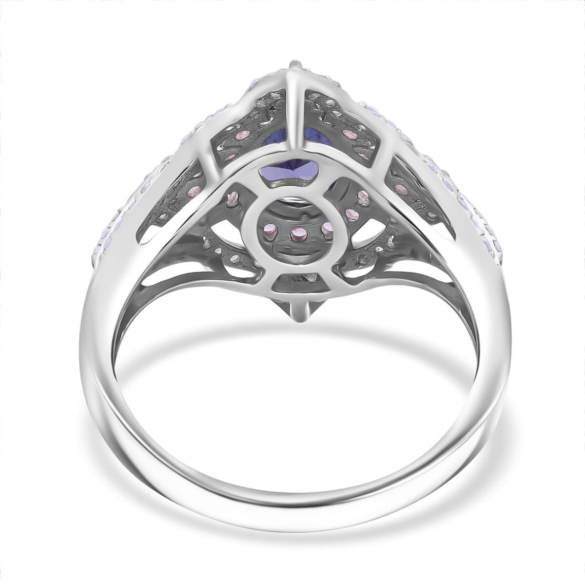 Tanzanite and Multi Gemstone 2.60 ctw Majestic Floral Ring in Rhodium Over Sterling Silver (Size 9.0) image number 4