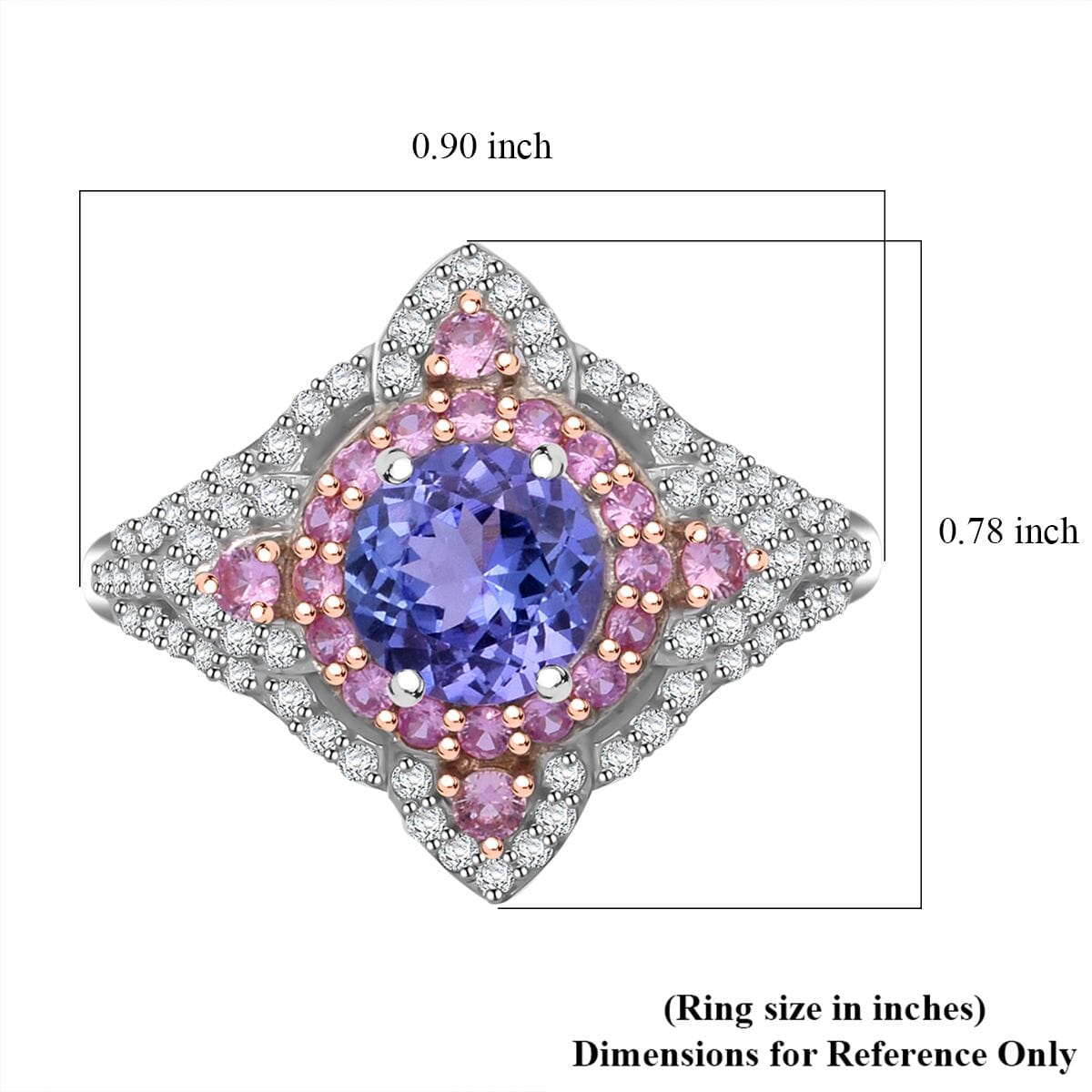 Tanzanite and Multi Gemstone 2.60 ctw Majestic Floral Ring in Rhodium Over Sterling Silver (Size 9.0) image number 5