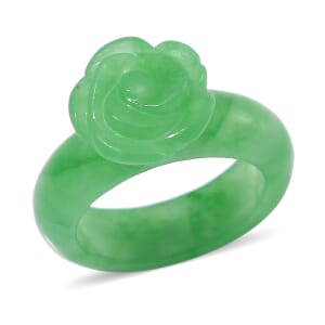 Green Jade (D) Carved Rose Flower 39.00 ctw Ring (Size 5.00)