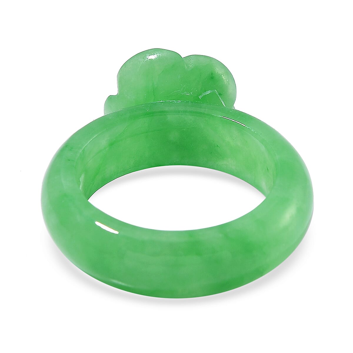 Green Jade (D) Carved Rose Flower 39.00 ctw Ring (Size 5.00) image number 3