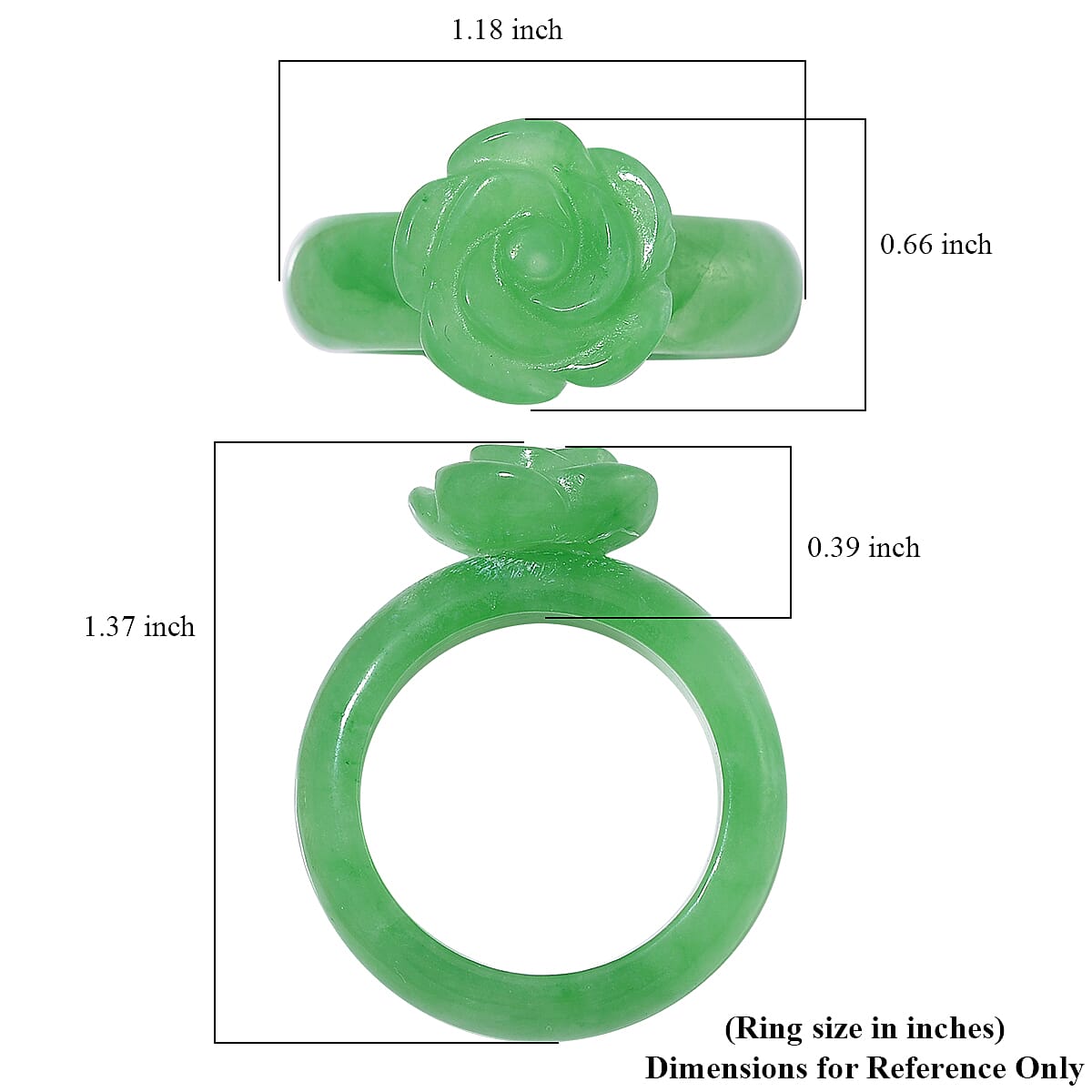 Green Jade (D) Carved Rose Flower 39.00 ctw Ring (Size 5.00) image number 4