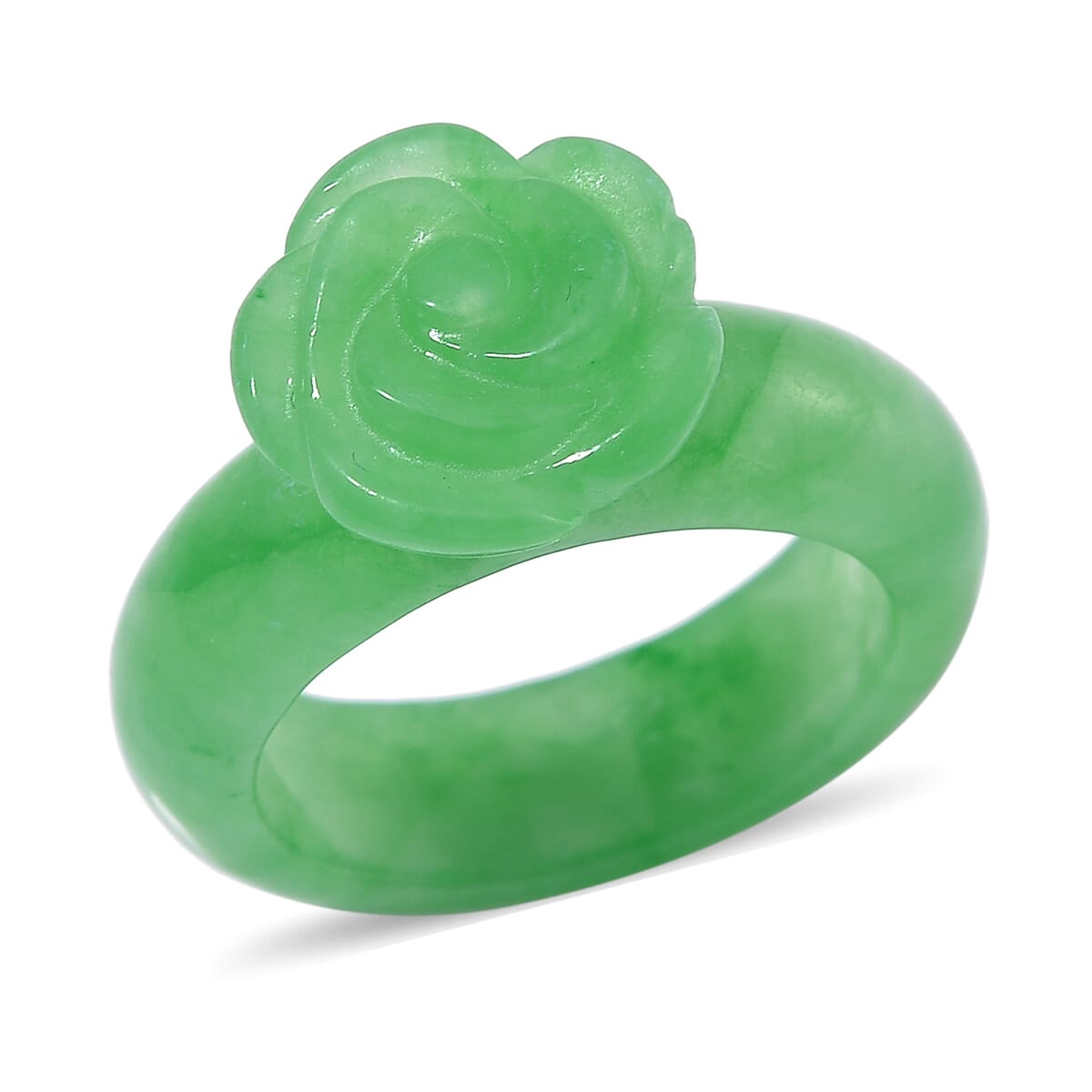 Green Jade (D) Carved Rose Flower 39.00 ctw Ring (Size 5.00) image number 0
