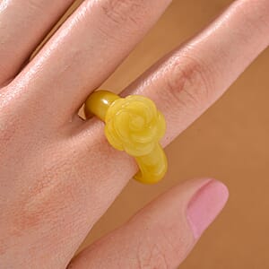 Yellow Jade (D) Carved Rose Flower 39.00 ctw Ring (Size 5.00)