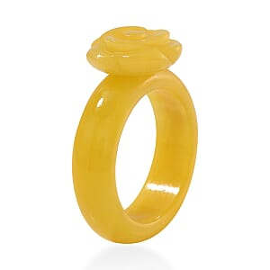 Yellow Jade (D) Carved Rose Flower 39.00 ctw Ring (Size 5.00)