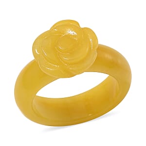 Yellow Jade (D) Carved Rose Flower 39.00 ctw Ring (Size 5.00)
