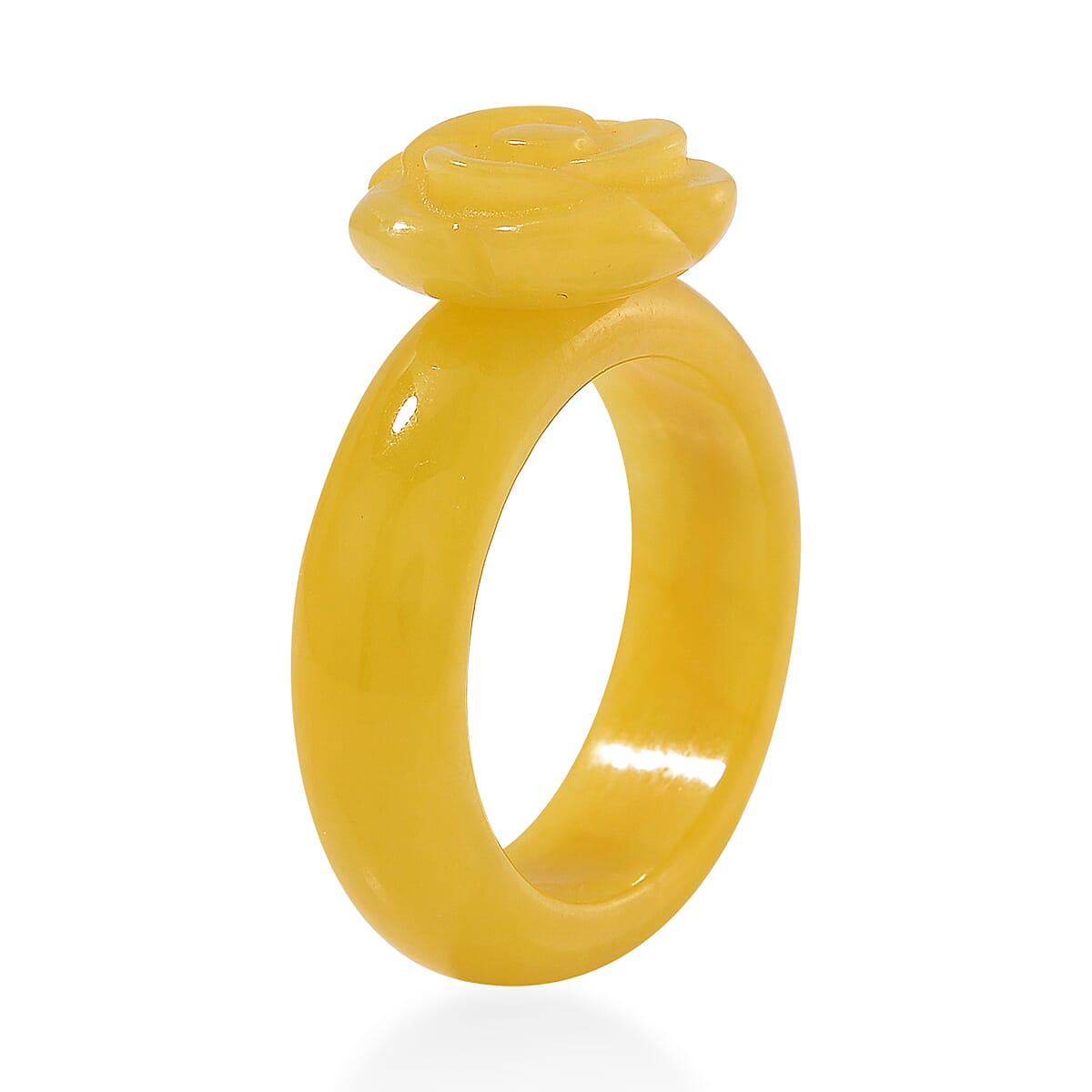 Yellow Jade (D) Carved Rose Flower 39.00 ctw Ring (Size 5.00) image number 2
