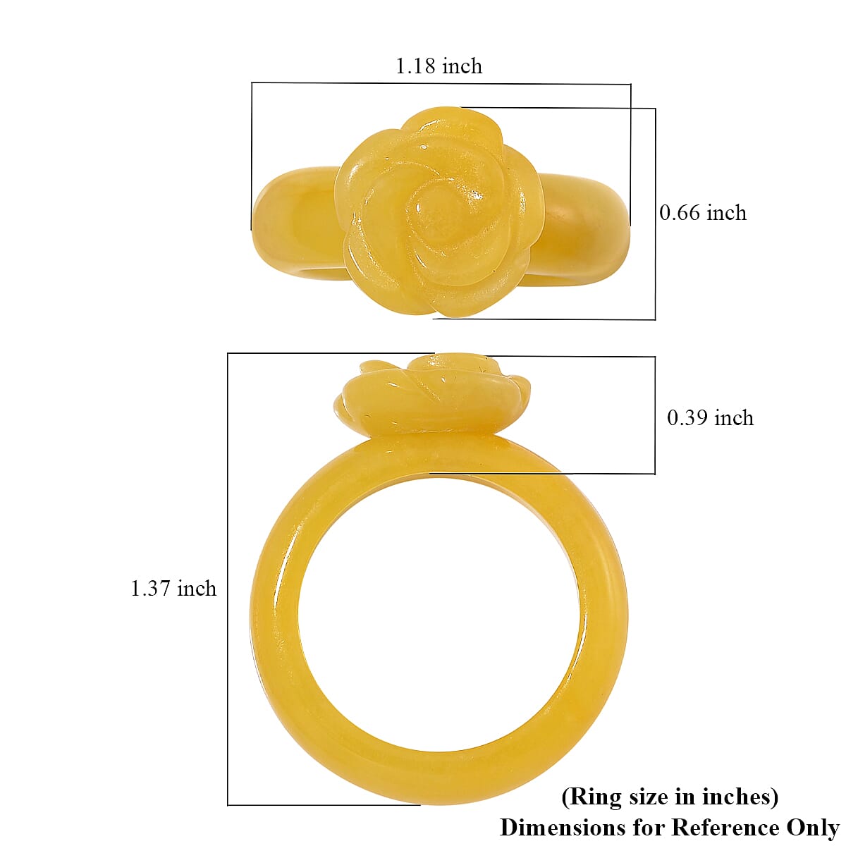 Yellow Jade (D) Carved Rose Flower 39.00 ctw Ring (Size 5.00) image number 4