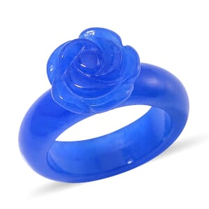 Blue Jade (D) Carved Rose Flower 39.00 ctw Ring (Size 5.00)