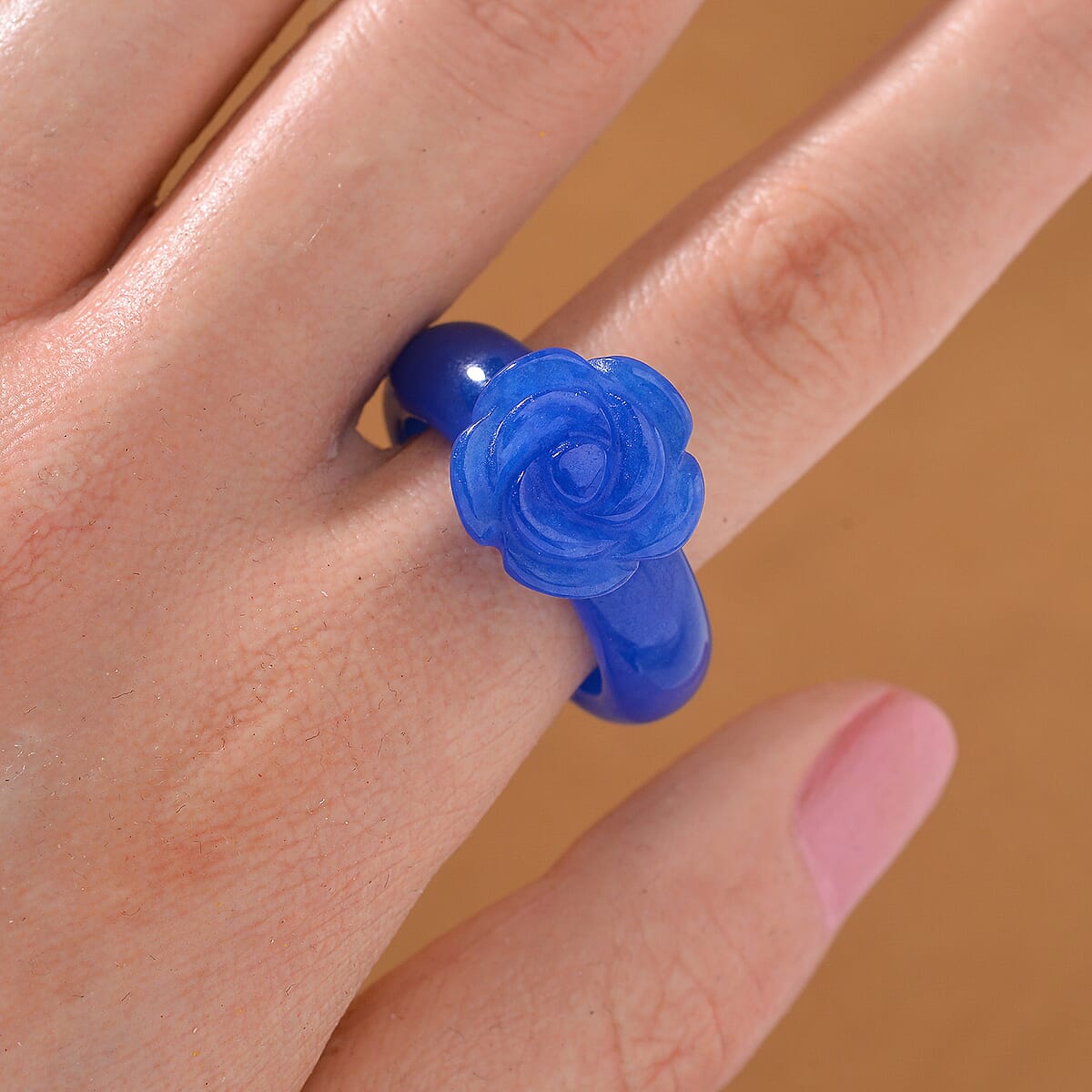 Blue Jade (D) Carved Rose Flower 39.00 ctw Ring (Size 5.00) image number 1