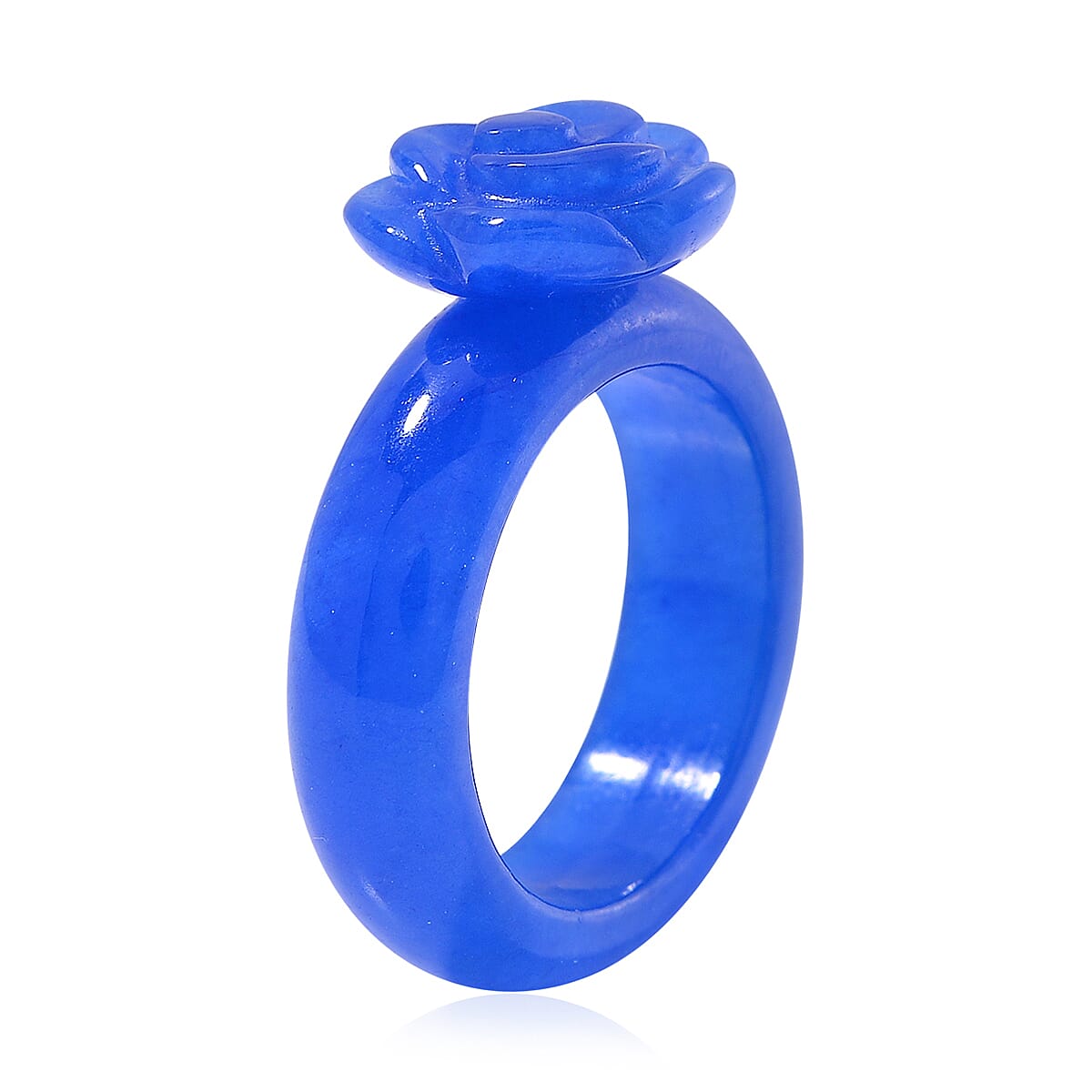 Blue Jade (D) Carved Rose Flower 39.00 ctw Ring (Size 5.00) image number 2