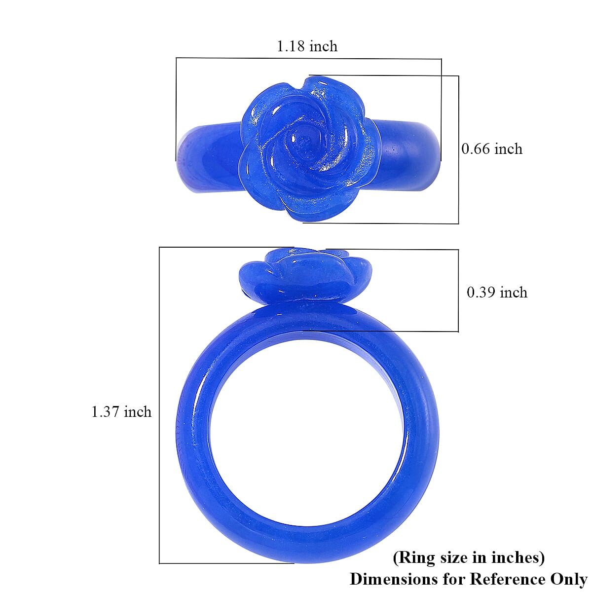 Blue Jade (D) Carved Rose Flower 39.00 ctw Ring (Size 5.00) image number 4