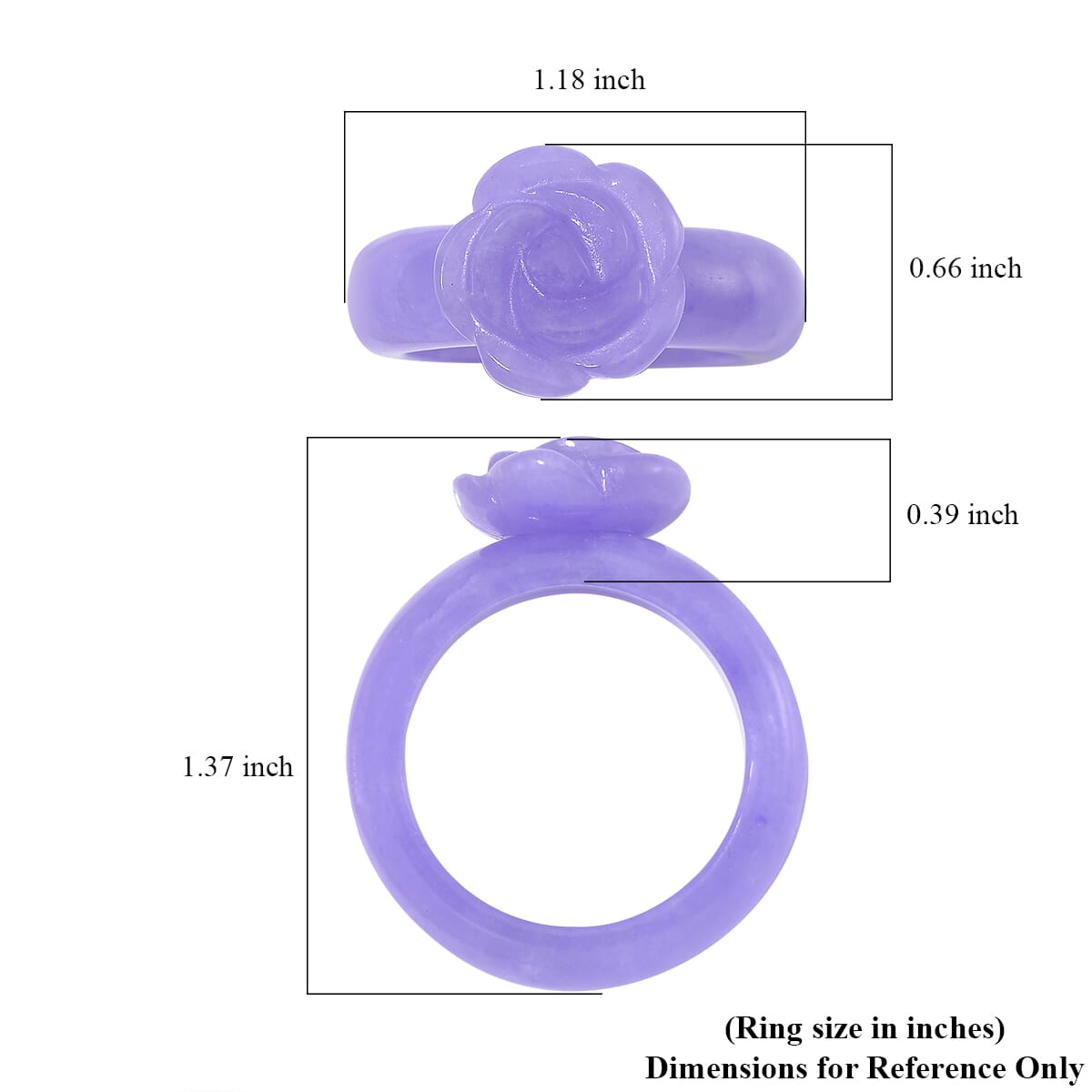 Purple Jade (D) Carved Rose Flower 39.00 ctw Ring (Size 9.0) image number 4